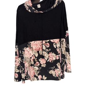 Sew In Love Black and Pastels Floral Mixed Media Hoodie